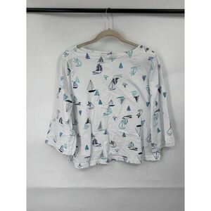 Fresh Produce Nautical Novelty Boat Print Top Women L White Beach Coastal Artsy